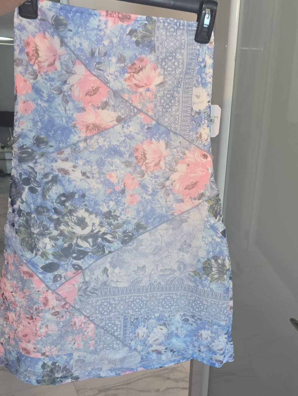 Altar'd State Blue and Pink Floral Patchwork Short Strapple Dress